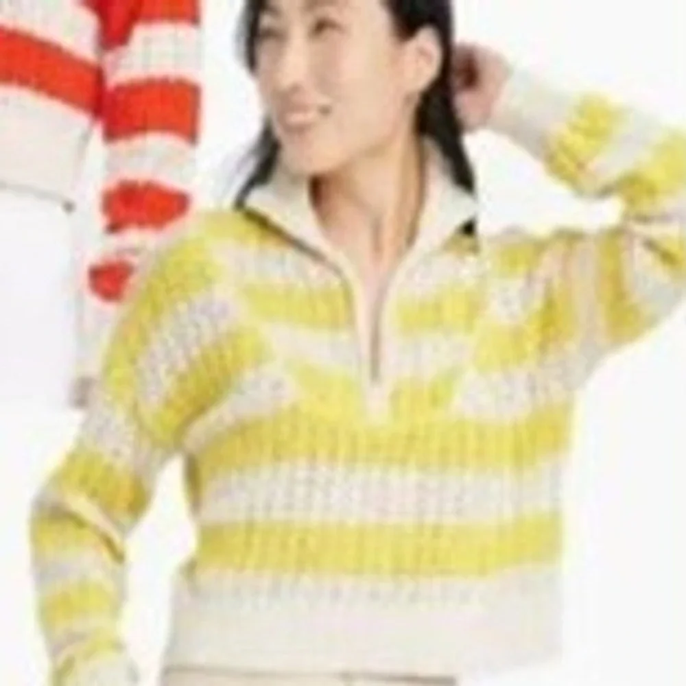 A New Day‎ Women's Yellow White Quarter Zip Mock Turtleneck Pullover Sweater M